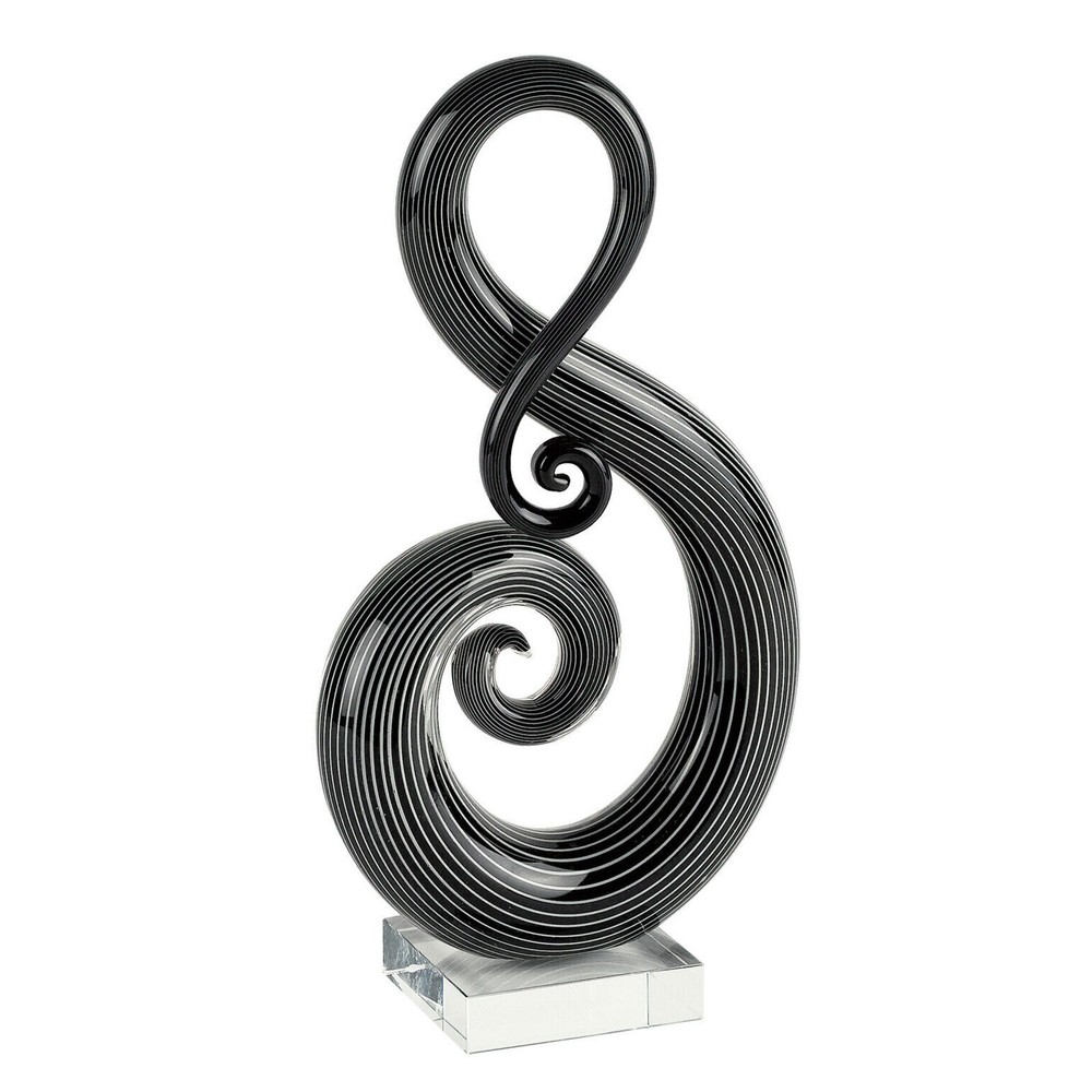 Elegant and Modern Murano Style Centerpiece Black and White Note, 12 Inches