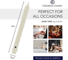 Colonial Candle Unscented Taper Candle, Classic Collection, 10 In, Ivory