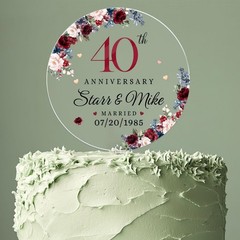 Custom 40th Wedding Anniversary Acrylic Cake Topper Ruby Decoration Gift Parents