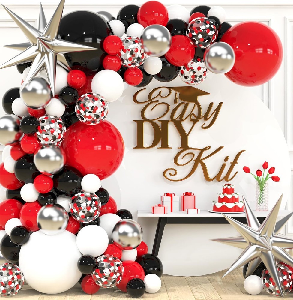 ALL-IN-1 Red Black and White Balloon Arch Kit for Red and Black Birthday Part…