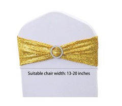 100 Pack Sequin Gold Chair Sashes for Wedding Decor, Glitter Chair Sash Bows …