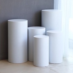 5 White Metal Cylinder Display Stands Pedestal Riser Columns Party Decorations
