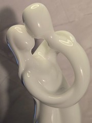 9″ White Ceramic Wedding Cake Topper Bride & Groom Abstract Embrace Figurine