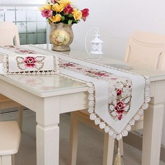 LeLehome 15 Inch X 58 Flowers Table Runner 15″ X 58″, White Leaves