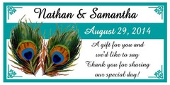 100 TEAL PEACOCK WEDDING WATER BOTTLE LABELS ~ Glossy ~ Waterproof
