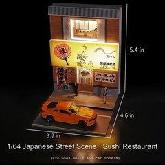 1:64 Double-Level Sushi Restaurant Diorama with LED Lights – Miniature Street…