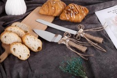 4 Pcs Set Rustic-Style Wedding Cake Knife and Server Set with Champagne Glasses