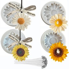 54Pack Silicone Flower Mold for Candles Set, 4pack Daisy Sunflower Molds with 50