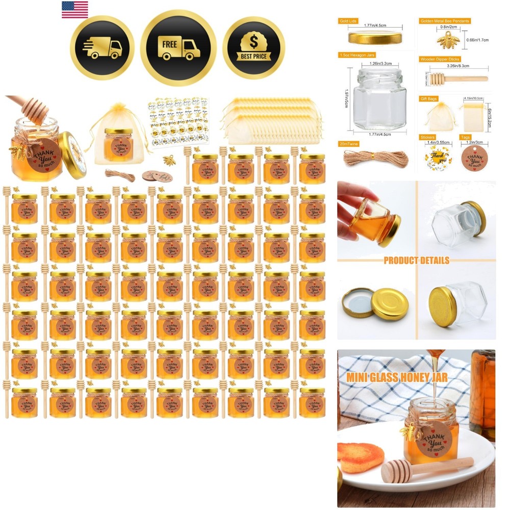 1.5 oz Mini Honey Jars，60 pack baby shower favors,There’s honey sticks, bee p…