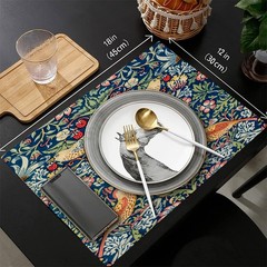 rouihot Cotton Linen Table Runner and Placemats Set 13x18in, Strawberry Thief