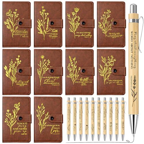 Christian Gifts Set 20 Pcs Leather Notebook Ballpoint Pen Prayer Journal