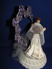 New Elegant Wedding Dancing Couple Caketop, purple rose ornate back #373