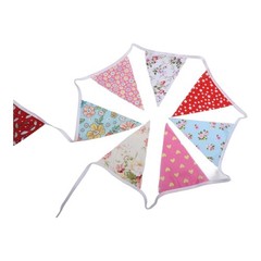 Elegant Vintage Floral Cotton Bunting Banner 10m Length with 36 Triangle Flags
