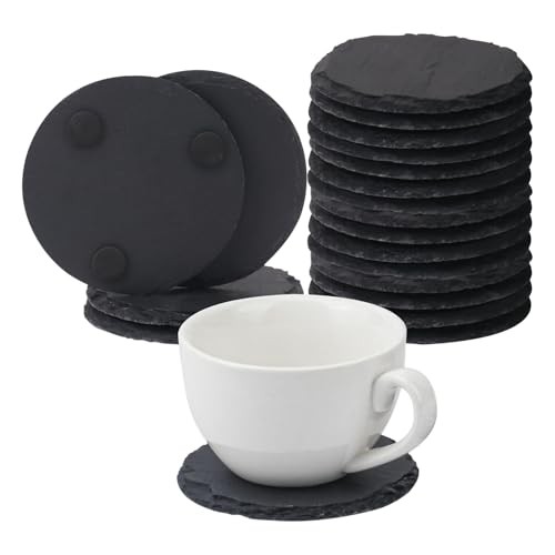 20 Pack 4 Inch Round Slate Coasters, Black Stone 20 Pack 4 Inch Circular