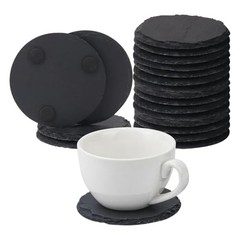 20 Pack 4 Inch Round Slate Coasters, Black Stone 20 Pack 4 Inch Circular