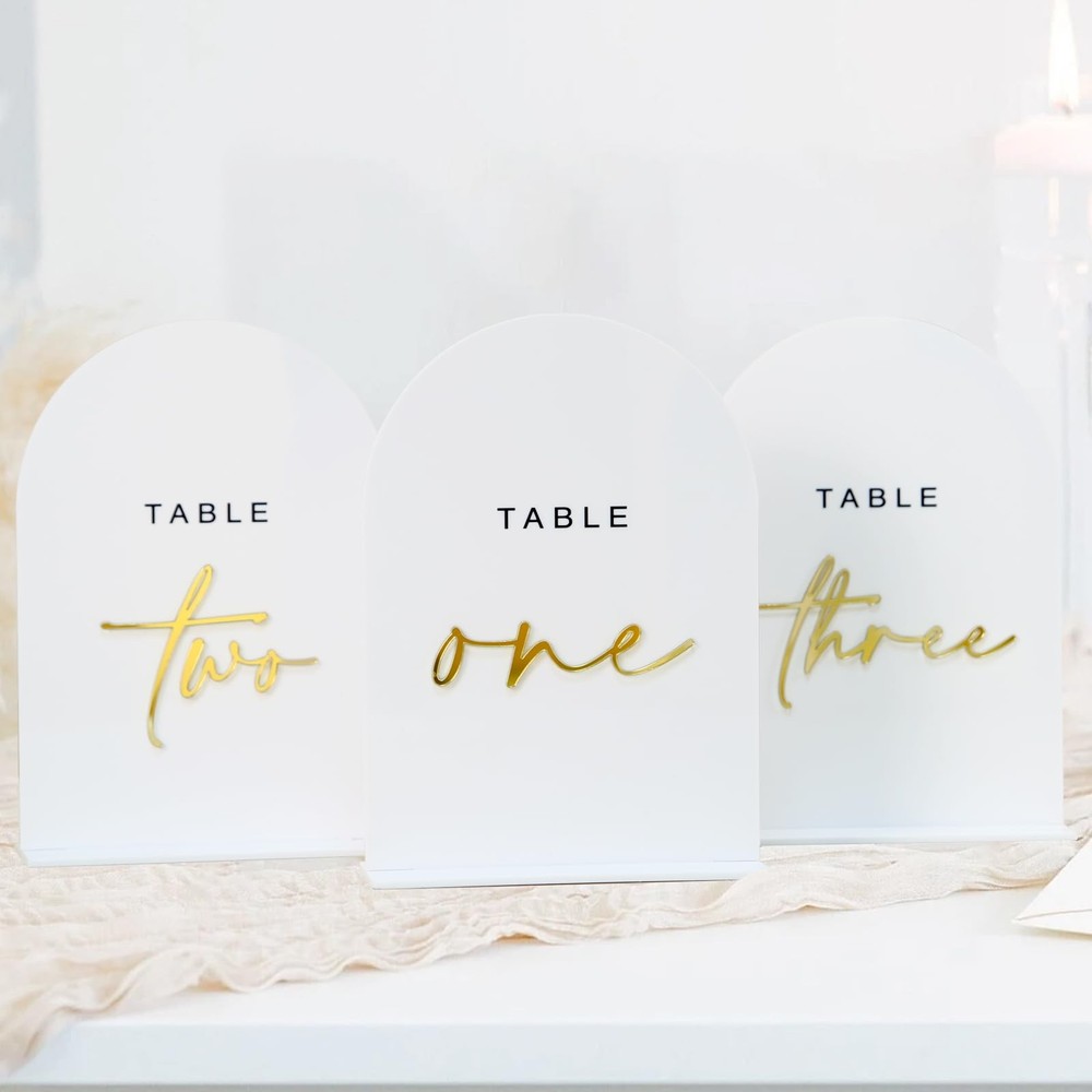 White Arched Wedding Table Numbers 1-10 with Stands, 5×7 Inch White Acrylic A…