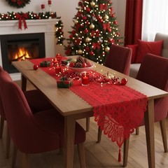 Lace Table Runner for Wedding Party Coffee Table Decor Red, 13 13″x35″ #1-red