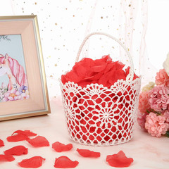 2 Pieces Flower Girl Basket for Wedding Small White Basket with Handle for Weddi