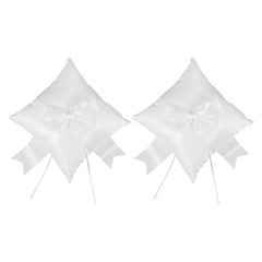 2Pcs Wedding Ceremony Ring Cushion Holder White Fabric Elegant Bowknot Pillow
