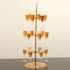 33″ Gold 3-Tier Metal Wine GLASS STAND Champagne Flute Holder Tree Party Events