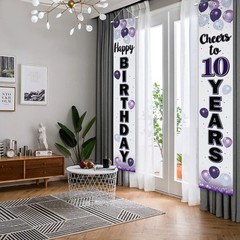Happy 10th Birthday Decorations,10th Purple Balloon Birthday Theme Door Hangi…