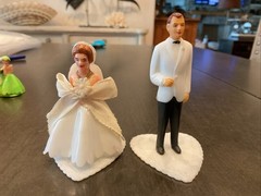 Vintage 1950s Wedding Cake Topper Bride Groom & 4 Bridesmaids