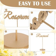 12 Pack Bulk 9×2.5 Inch Gold Wooden Reserved Seating Standing Table Signs
