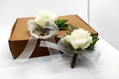 Rose Wrist Corsage Bracelet Boutonniere Set 2 Pack Wedding Flowers