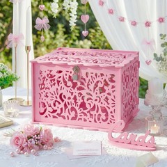 Pink Wedding Card Box With Lock PVC Gift Card Box For Wedding Reception Decor