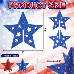 6 Inch Labor Day Decorations Wooden Stars Set 3D Patriotic Table Signs Decor