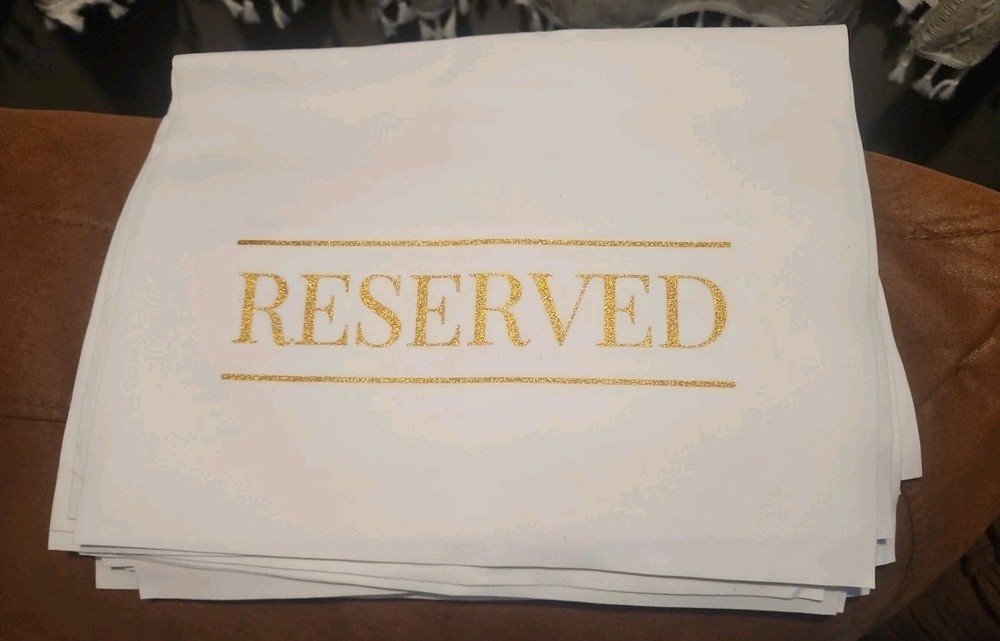 Set of 12 «RESERVED» Chair Back Signs – Elegant Wedding Décor, Wedding Signs