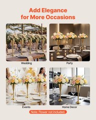 VEVOR 20 PCS Wedding Flower Vase 16.9in Tall Trumpet Table Centerpieces Gold