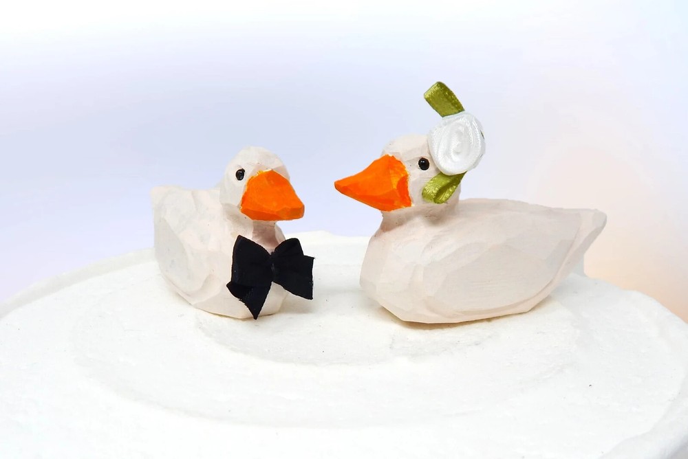 White Duck Love Birds Cake Topper Bride & Groom Wedding Engagement Anniversary