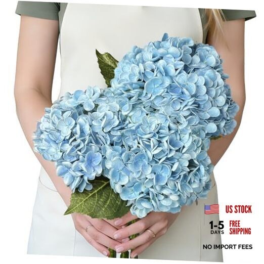 3 Pcs Real Touch Hydrangea Artificial Flowers, Pet-Safe 3D Latex Blue