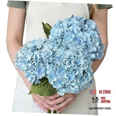 3 Pcs Real Touch Hydrangea Artificial Flowers, Pet-Safe 3D Latex Blue