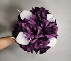 Eggplant Rose Calla Lily Bridal Wedding Bouquet Accessories