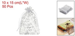 50Pcs Organza Bags 3.9×5.9 Inch Candy Bags Mesh Bag Jewelry Bag White-Silver
