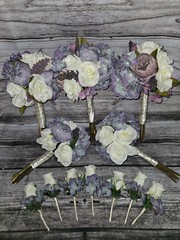 12 Piece Wedding Bouquet Set, Purple, Ivory, Rose, Peony, Vintage Style Bouquets