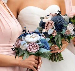 Mauve & Dusty Blue Wedding Bouquet Navy Sola Wood Bridal Flowers Bridesmaid Rose