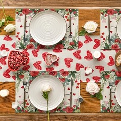 Rose Hearts Love Valentine’s Placemats Set of 4, 12×18 Inch Wedding