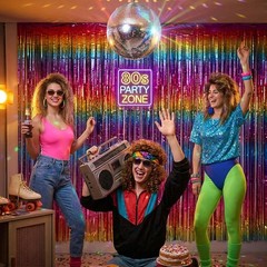 Pack of 4 Sparkly Neon Rainbow Foil Fringe Curtain Backdrop Metallic Streamer…