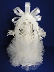New Vintage Elegant White Satin Bell, white white floral Wedding Caketop #404