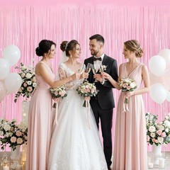 2 Pack Tinsel Backdrop Pastel Pink for Birthday Party