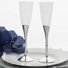 5 oz Plastic SILVER Champagne FLUTES Glasses Wedding Disposable Tableware Party