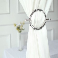 SILVER 2 Plastic 6″ Braided Design CURTAIN TIE Backs Acrylic Crystals Party