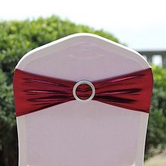 10 Burgundy Metallic Spandex Chair Sashes Silver Buckles Wedding Decorations