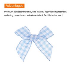 50Pcs Mini Gingham Ribbon Bow 1.5″ Checkered Fabric Satin Light Blue and White