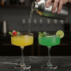 Plastic Martini Glasses 10oz, Detachable Ribbed Coupe Glasses 24 Transparent