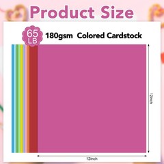 25 Sheets Colored Cardstock 12×12, 10 Assorted Colors Construction Paper 180G…