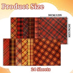 24 Sheets Plaid Pattern Paper, 12″x12″ Double-Sided Orange & Yellow 7